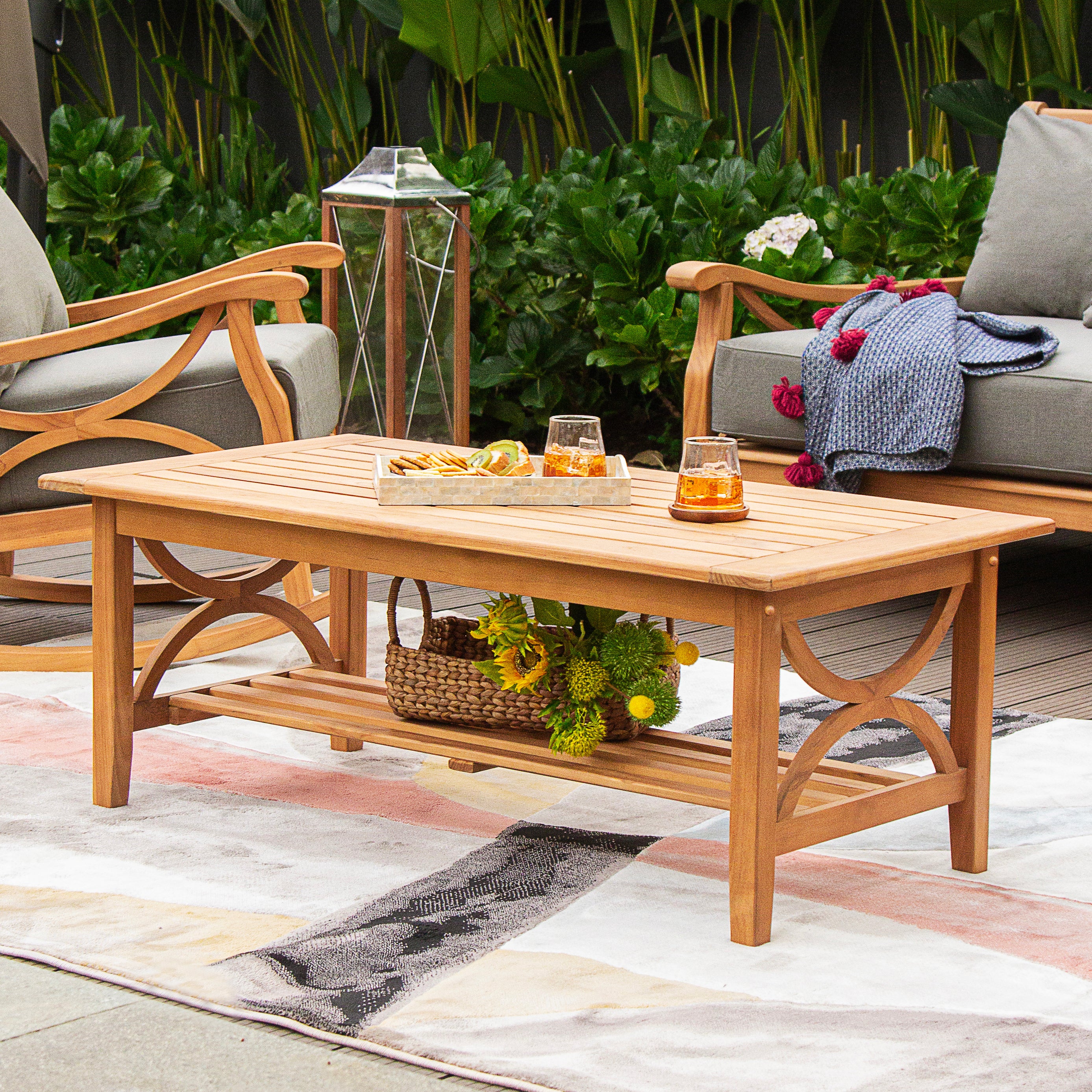 Abbington Teak Wood 5 Piece Patio Conversation Set with Beige Cushion - Image 10