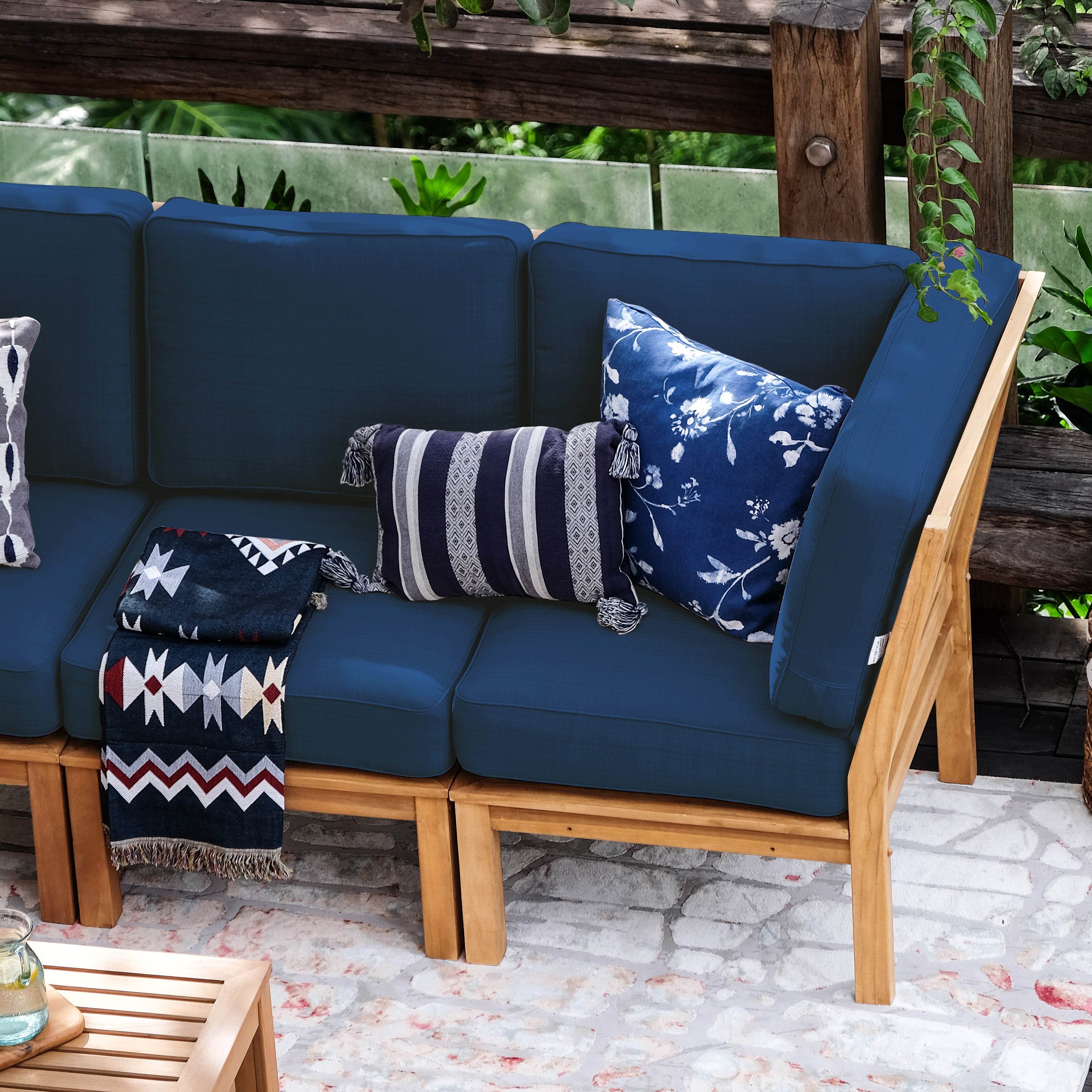 Abbington Teak Wood 8 Pieces Patio Sectional Set with Navy Cushion - Image 10
