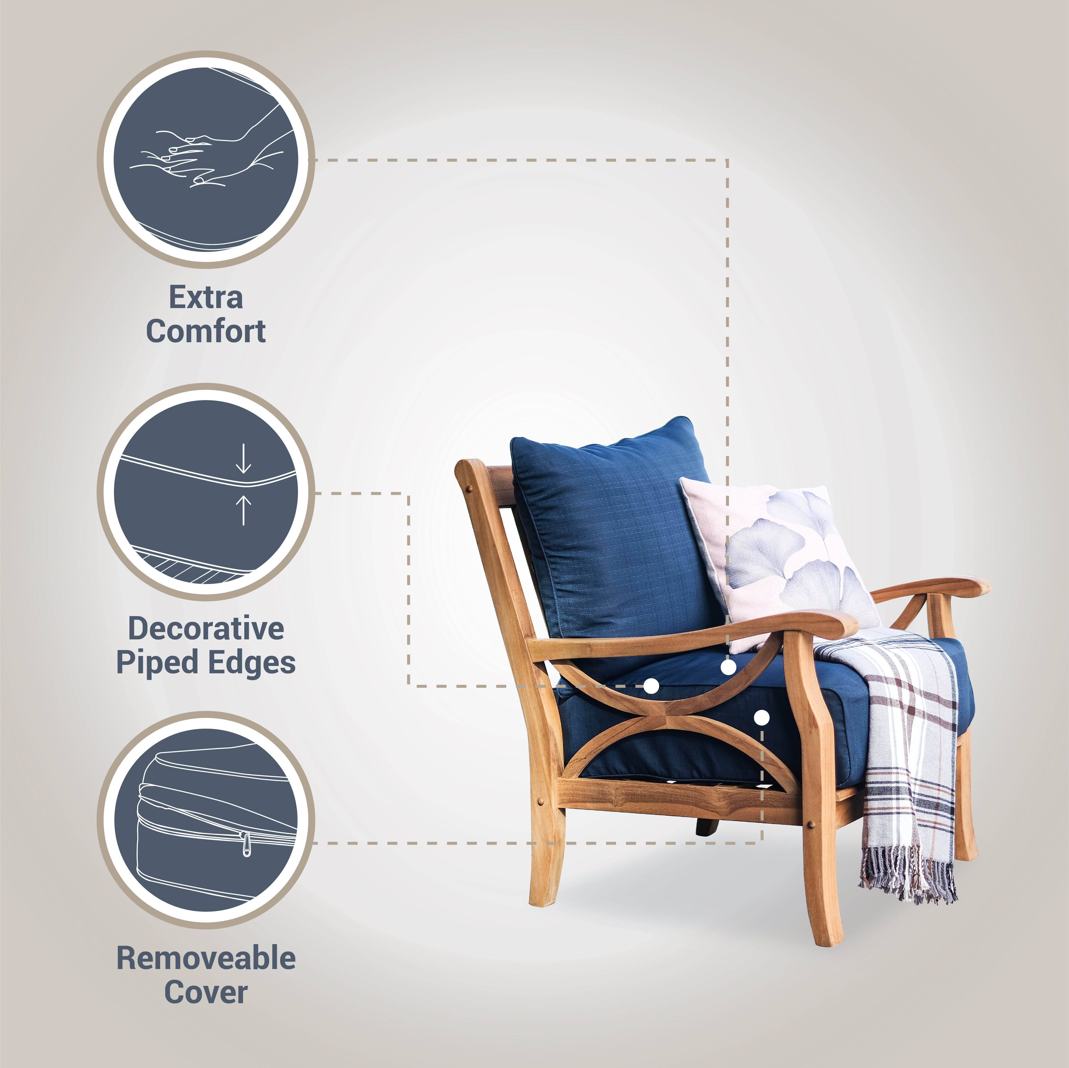 Abbington Teak Wood Outdoor Lounge Chair with Beige Cushion - Image 4