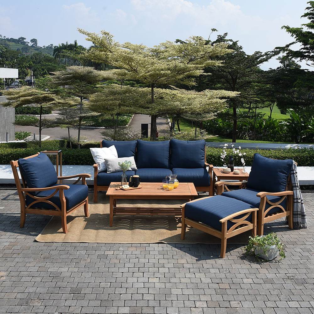 Abbington Teak Wood Patio Sofa with Navy Cushion - Image 4