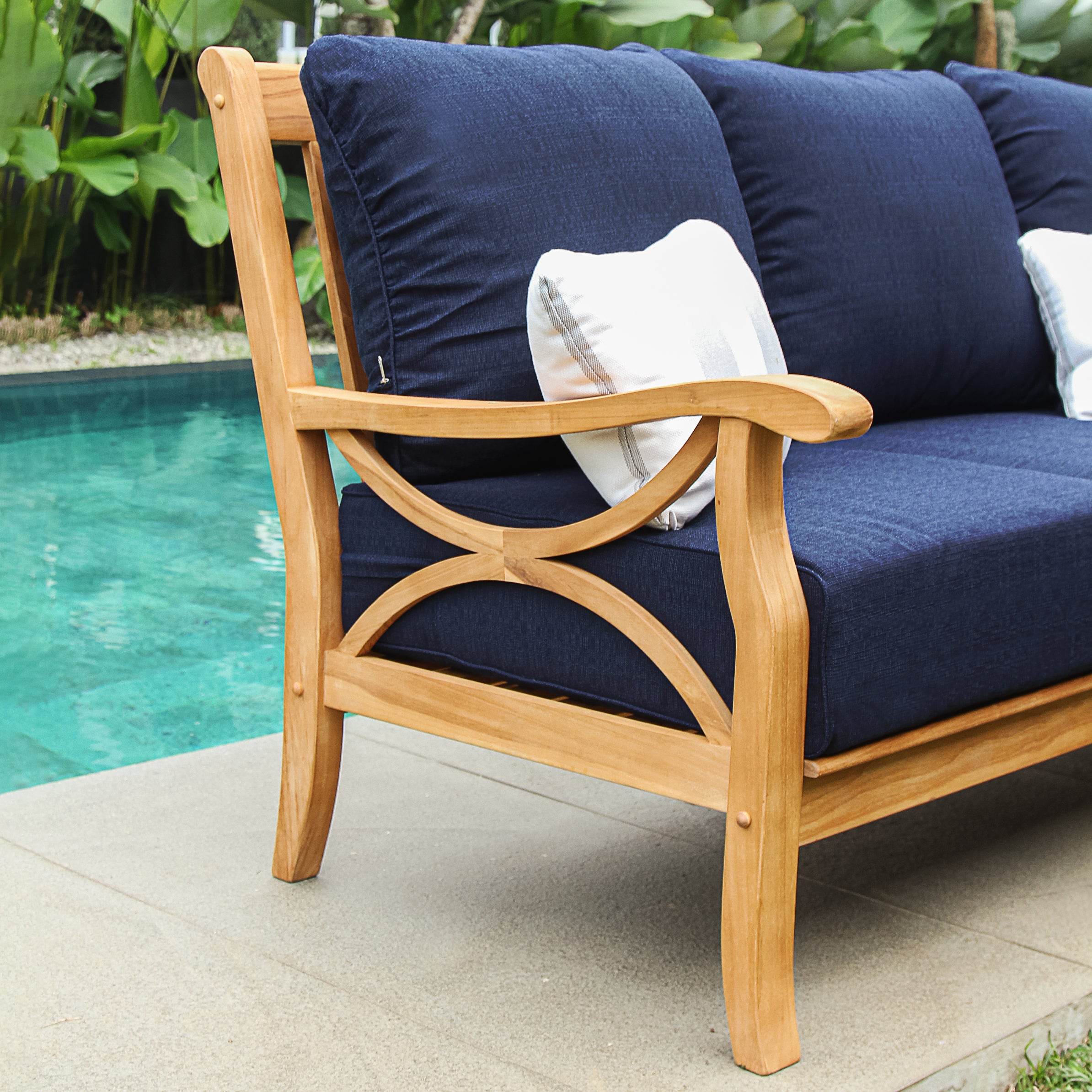 Abbington Teak Wood Patio Sofa with Navy Cushion - Image 6