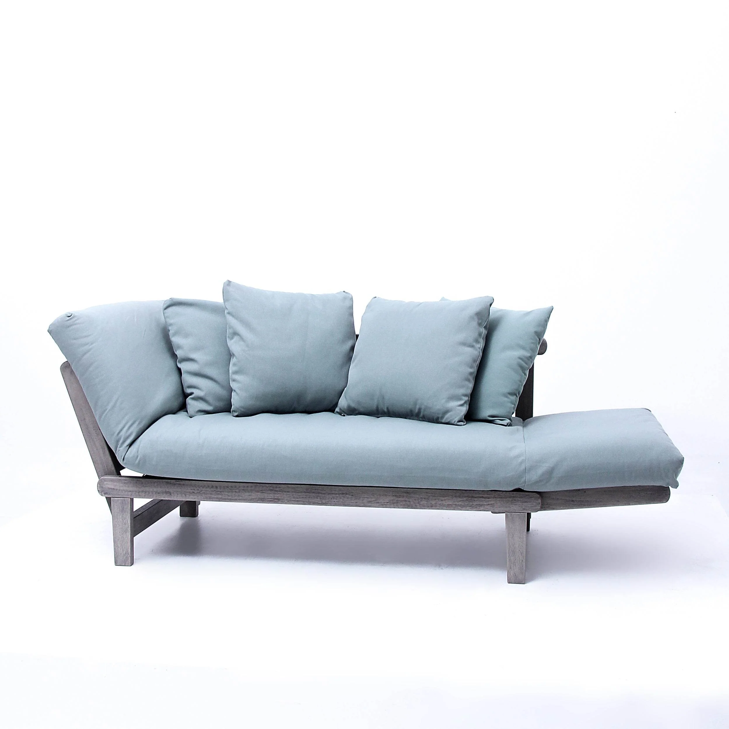 Carlota Outdoor Convertible Sofa Daybed - Weathered Gray Wood / Blue Spruce Cushion - Image 21