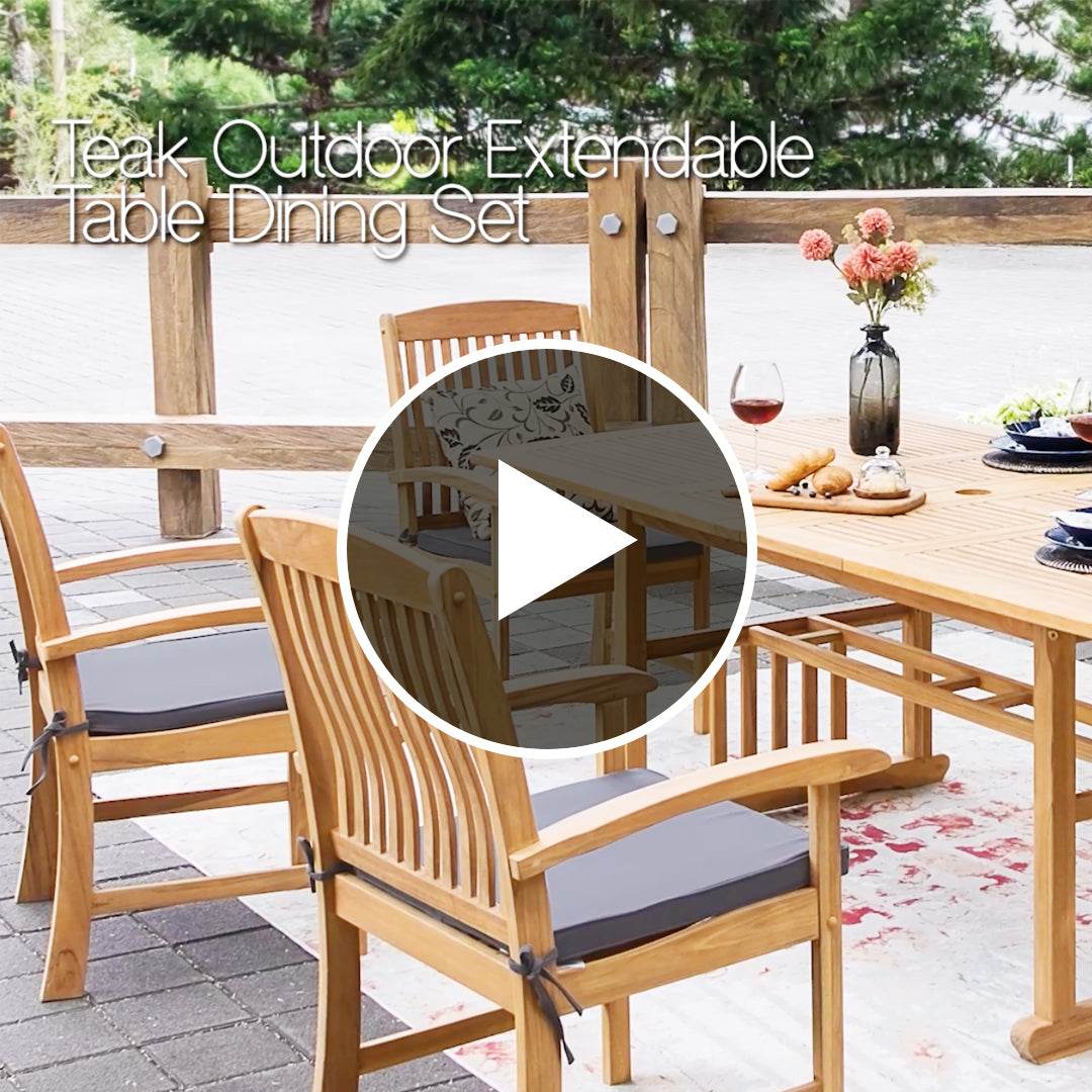 Caterina 7 Pieces Teak Outdoor Extendable Table Dining Set with Gray Cushion - Image 4