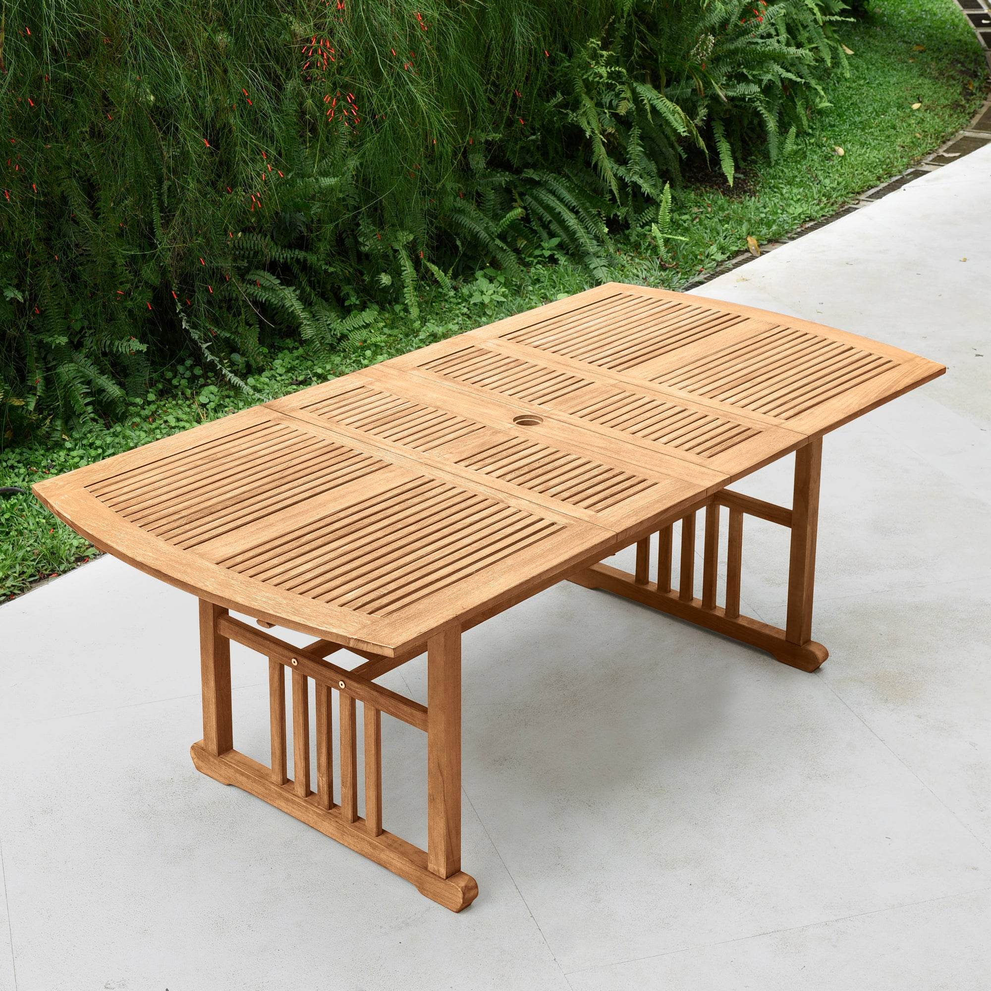 Caterina 7 Pieces Teak Outdoor Extendable Table Dining Set with Gray Cushion - Image 6