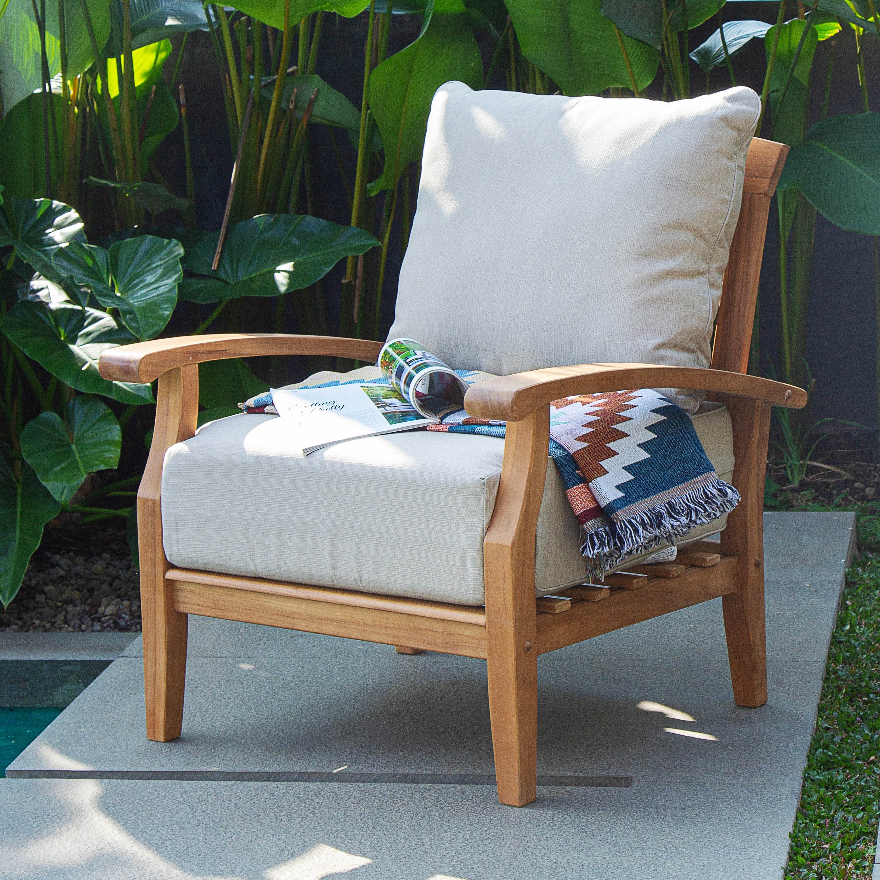 Caterina Teak Wood Outdoor Lounge Chair with Beige Cushion - Image 3