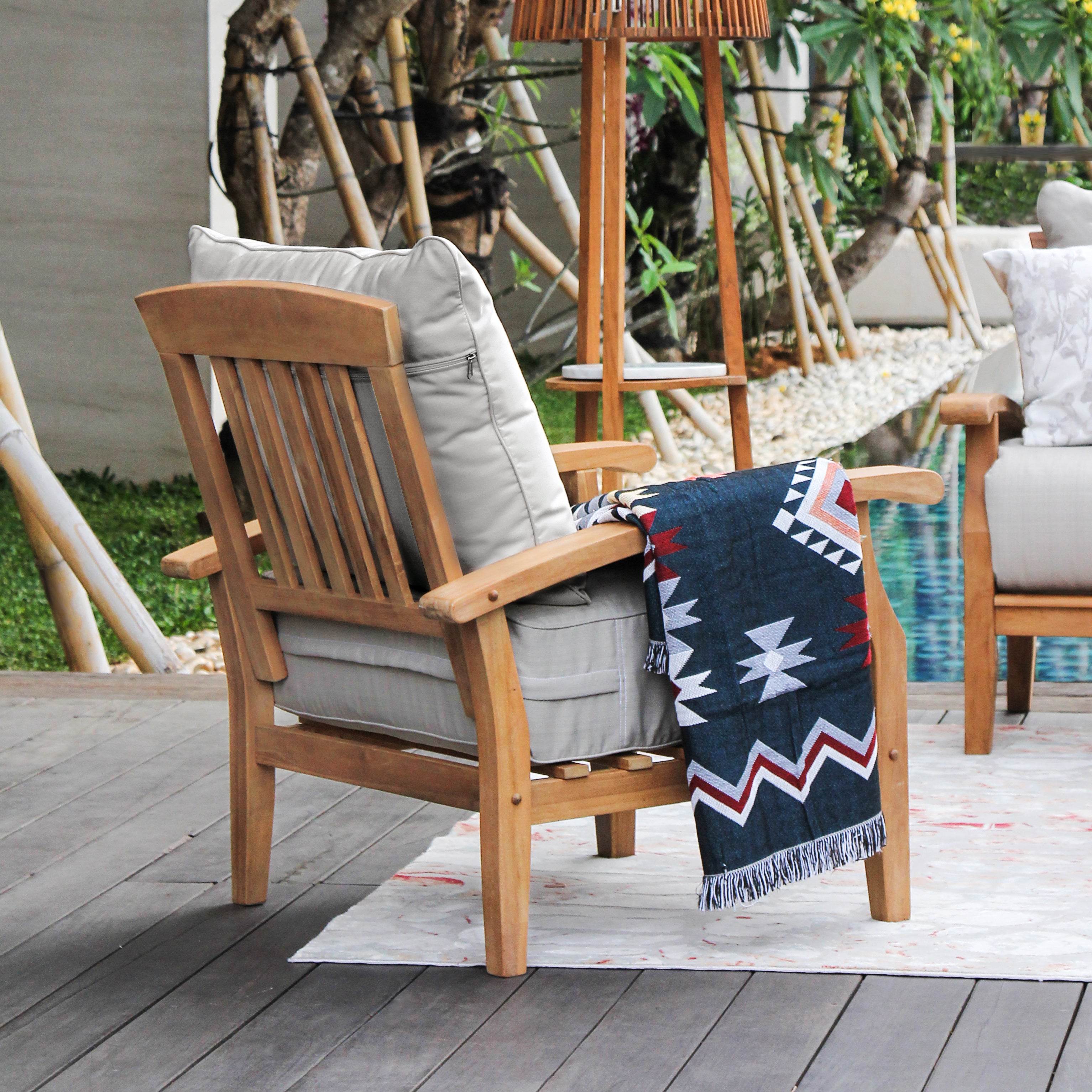 Caterina Teak Wood Outdoor Lounge Chair with Beige Cushion - Image 8