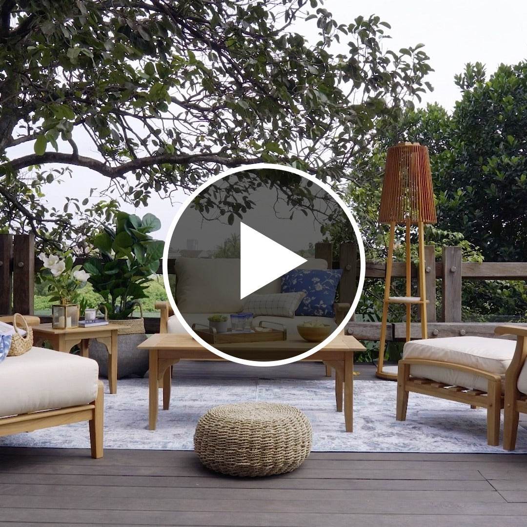 Caterina Teak Wood Outdoor Lounge Chair with Navy Cushion - Image 5