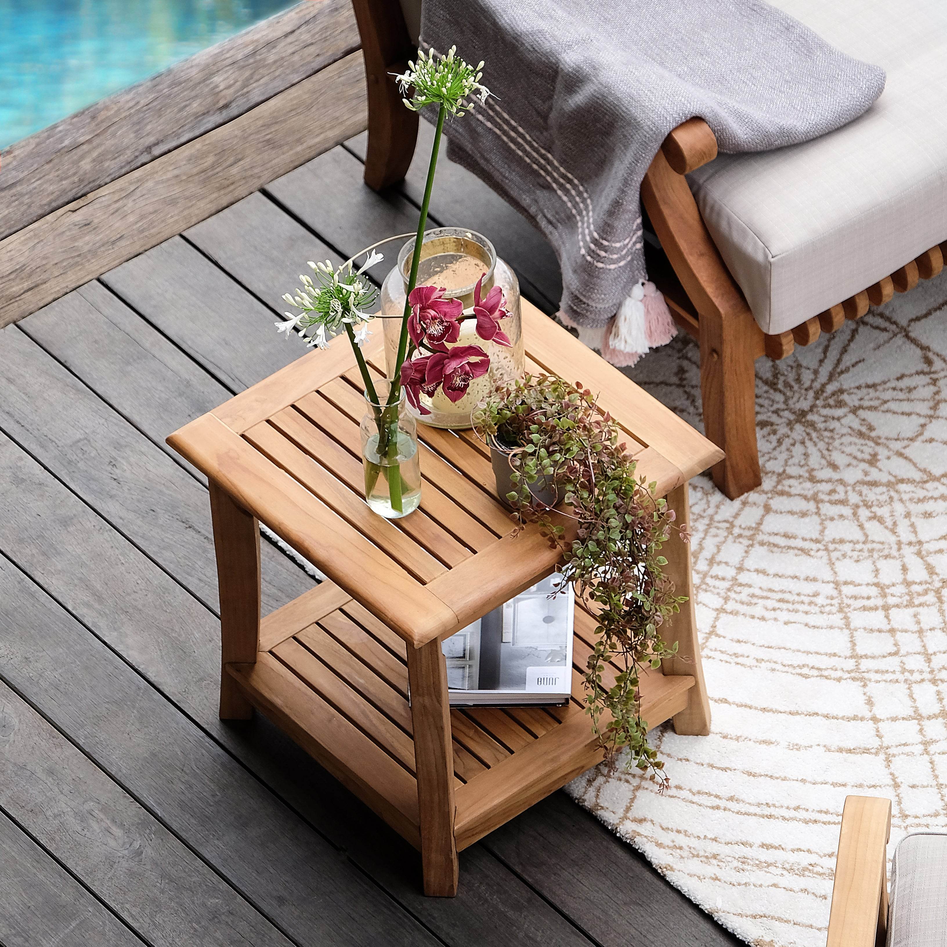 Mosko Teak Wood 5 Piece Patio Conversation Set with Beige Cushion - Image 13