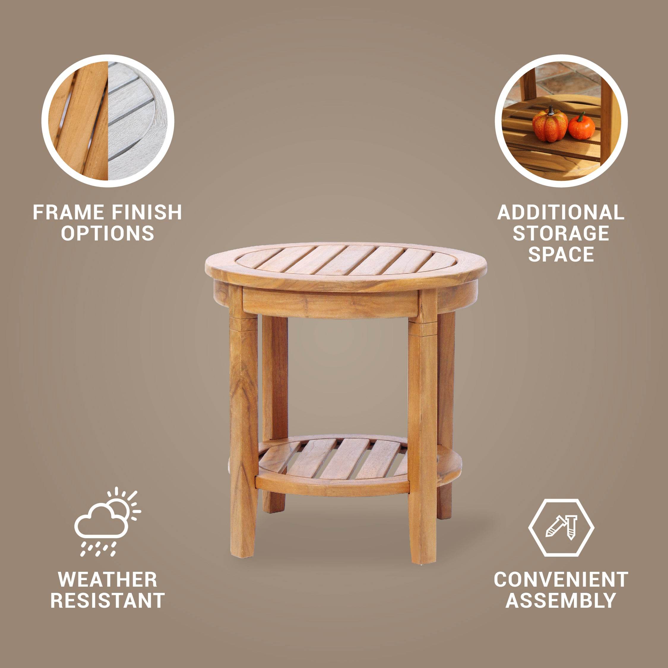 Richmond Teak Wood Outdoor Side Table with Shelf - Image 5