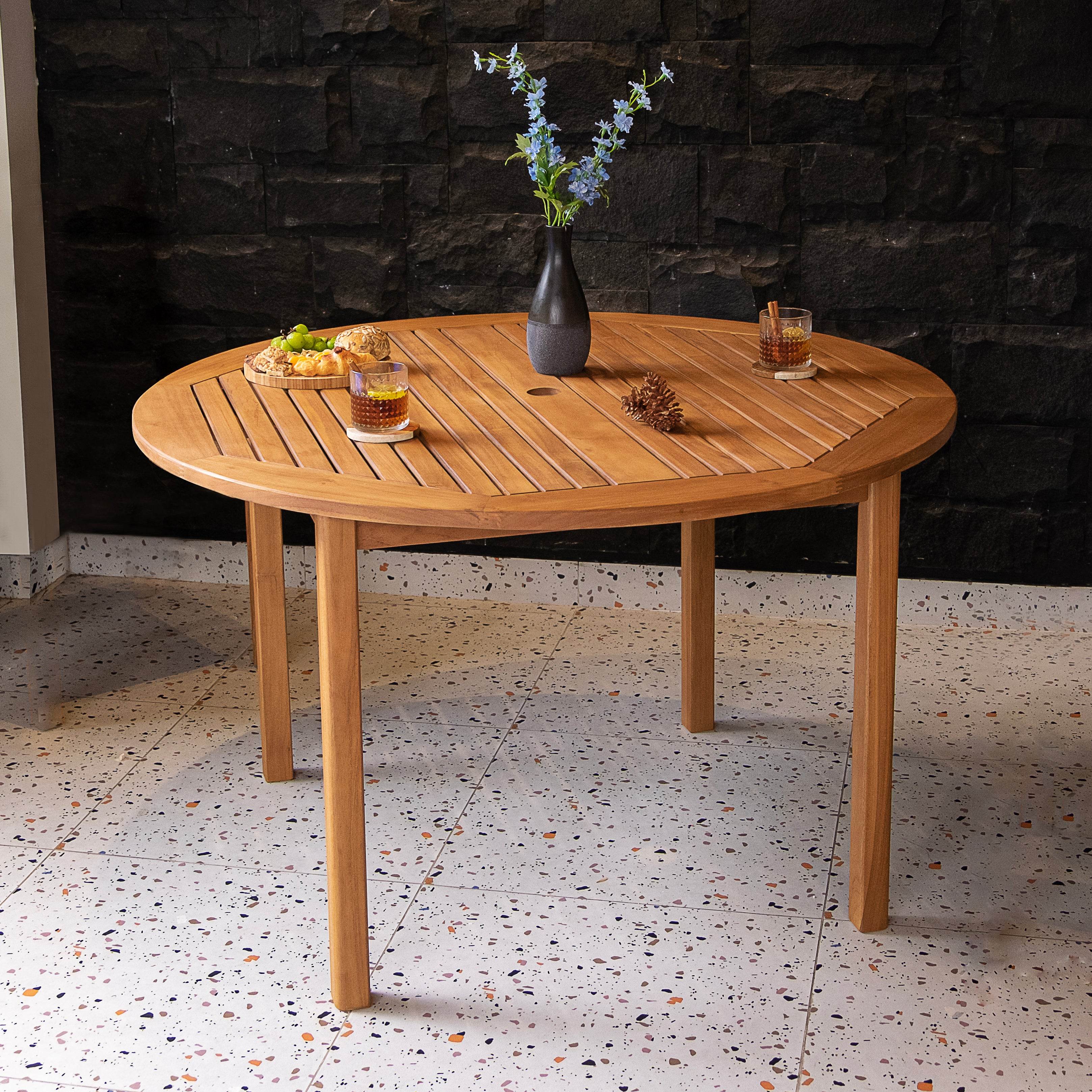 Richmond Teak Wood Round Outdoor Dining Table - Image 3