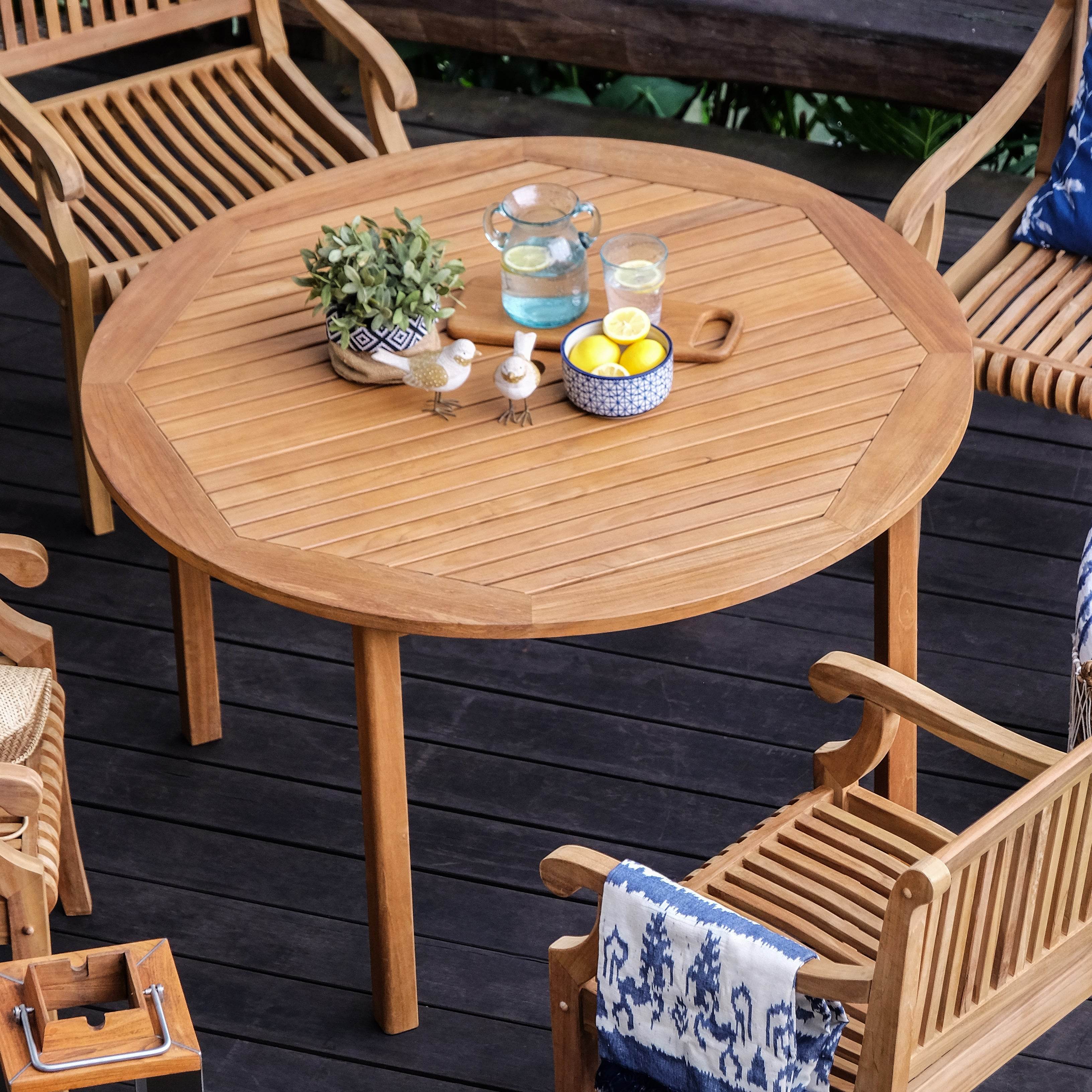 Richmond Teak Wood Round Outdoor Dining Table - Image 5