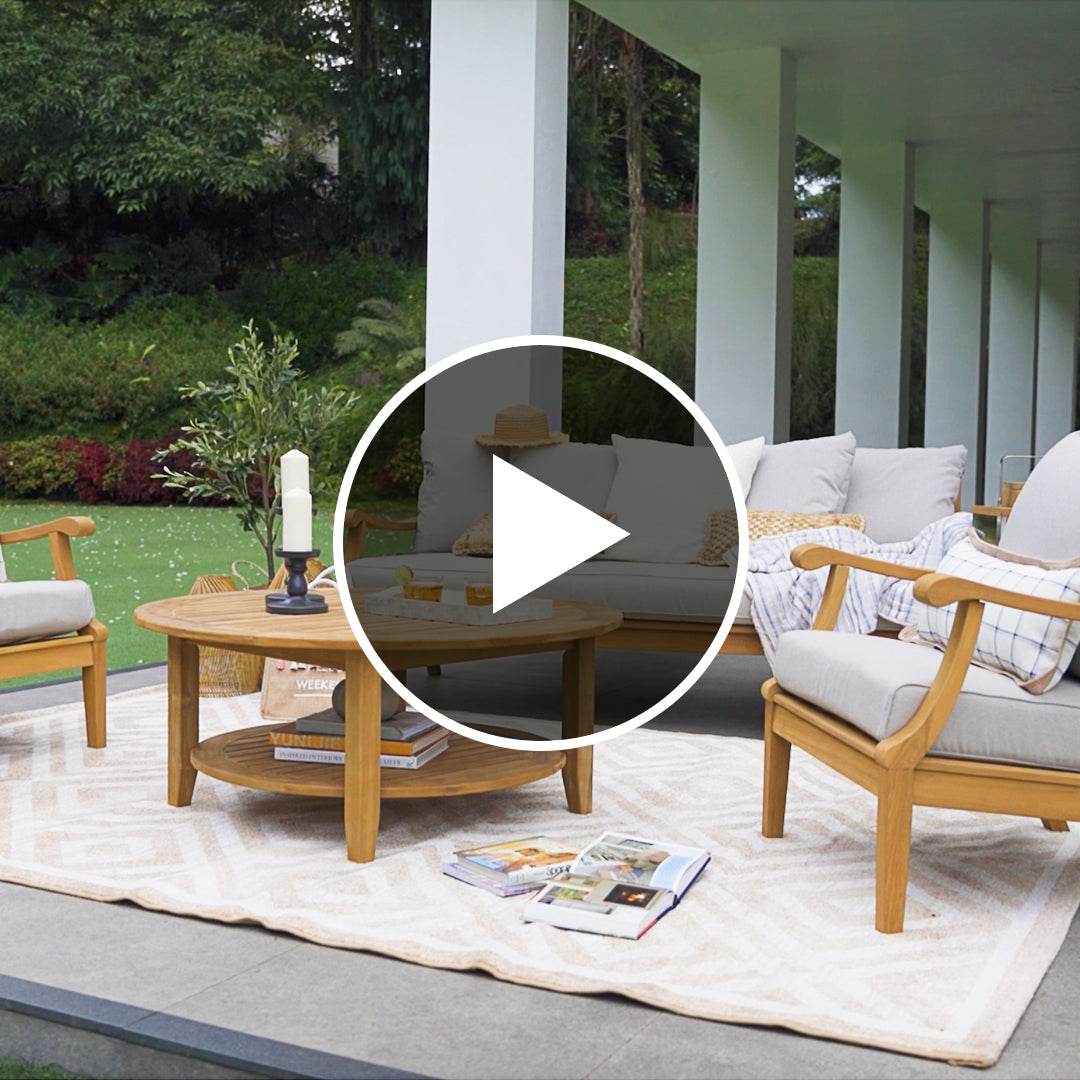 Robin Teak Wood 4 Pieces Patio Conversation Set with Oyster Cushion - Image 5
